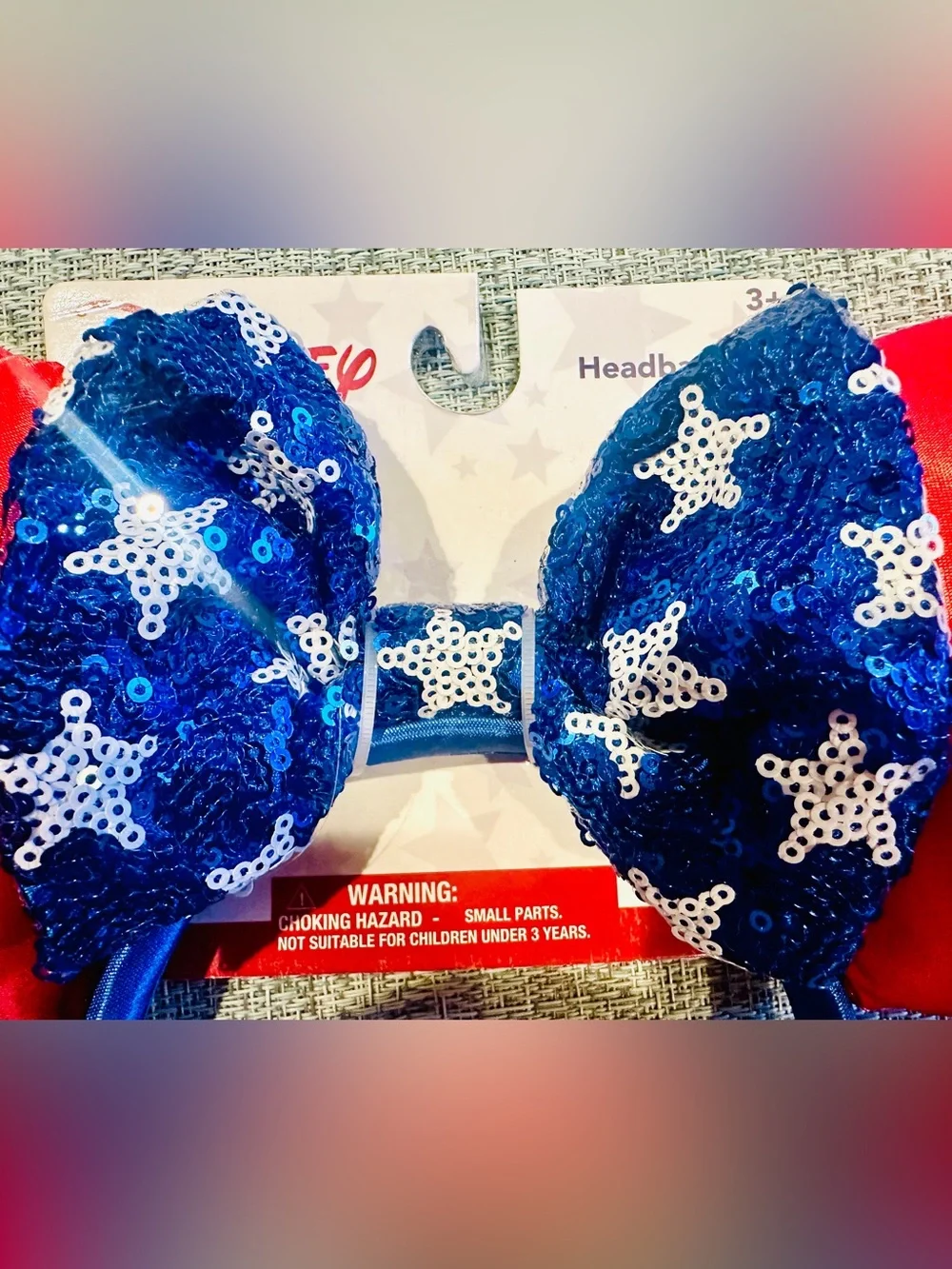 Disney Minnie Mouse Red, White, Blue Sequins Stars Patriotic Headband Ears - NEW